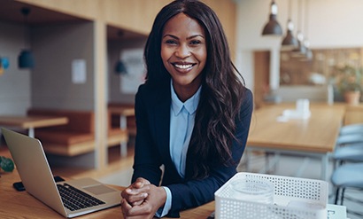 Businesswoman smiling in office